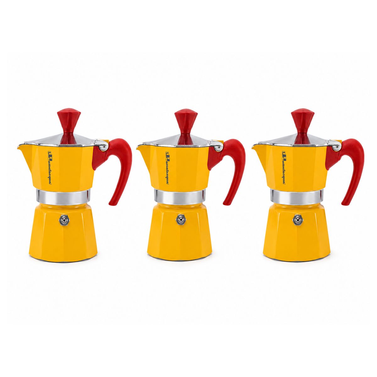 Passalacqua Caffettiera Moka Gialla in Alluminio - 3 pezzi
