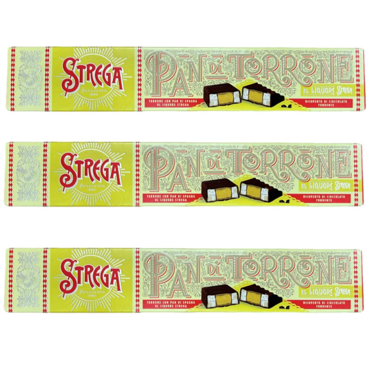 Strega Alberti Pan di Torrone 150g – Traditional Benevento Dessert with Strega Liqueur and Dark Chocolate - 3 Pieces