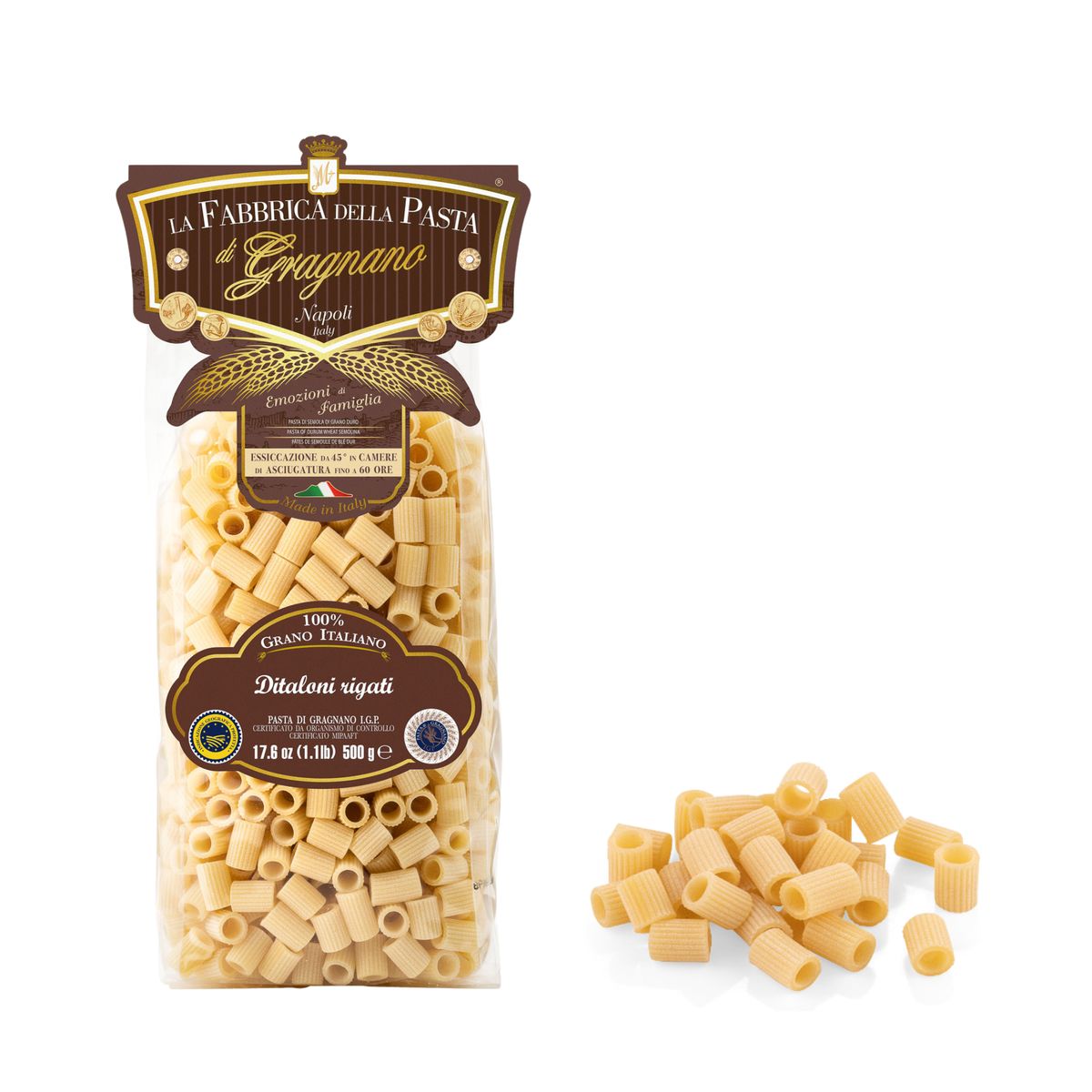 La Fabbrica della Pasta di Gragnano "e ditaloni rigati "Pasta di Gragnano IGP 500 Gr.