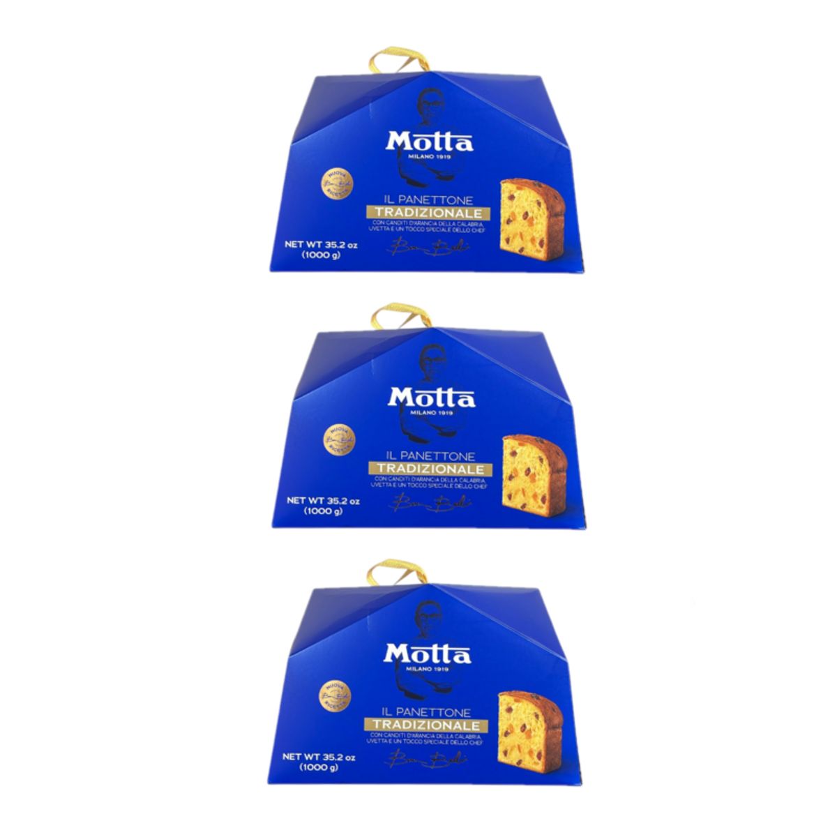 Motta Traditional Panettone 1kg – Classic Recipe with Candied Calabrian Oranges and Raisins – Designed by Chef Bruno Barbieri – 3 Pieces