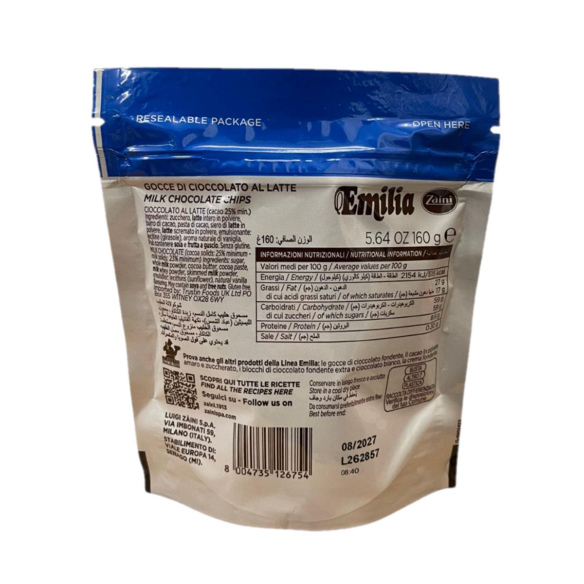 Emilia Zaini Milk Chocolate Chips 160g
