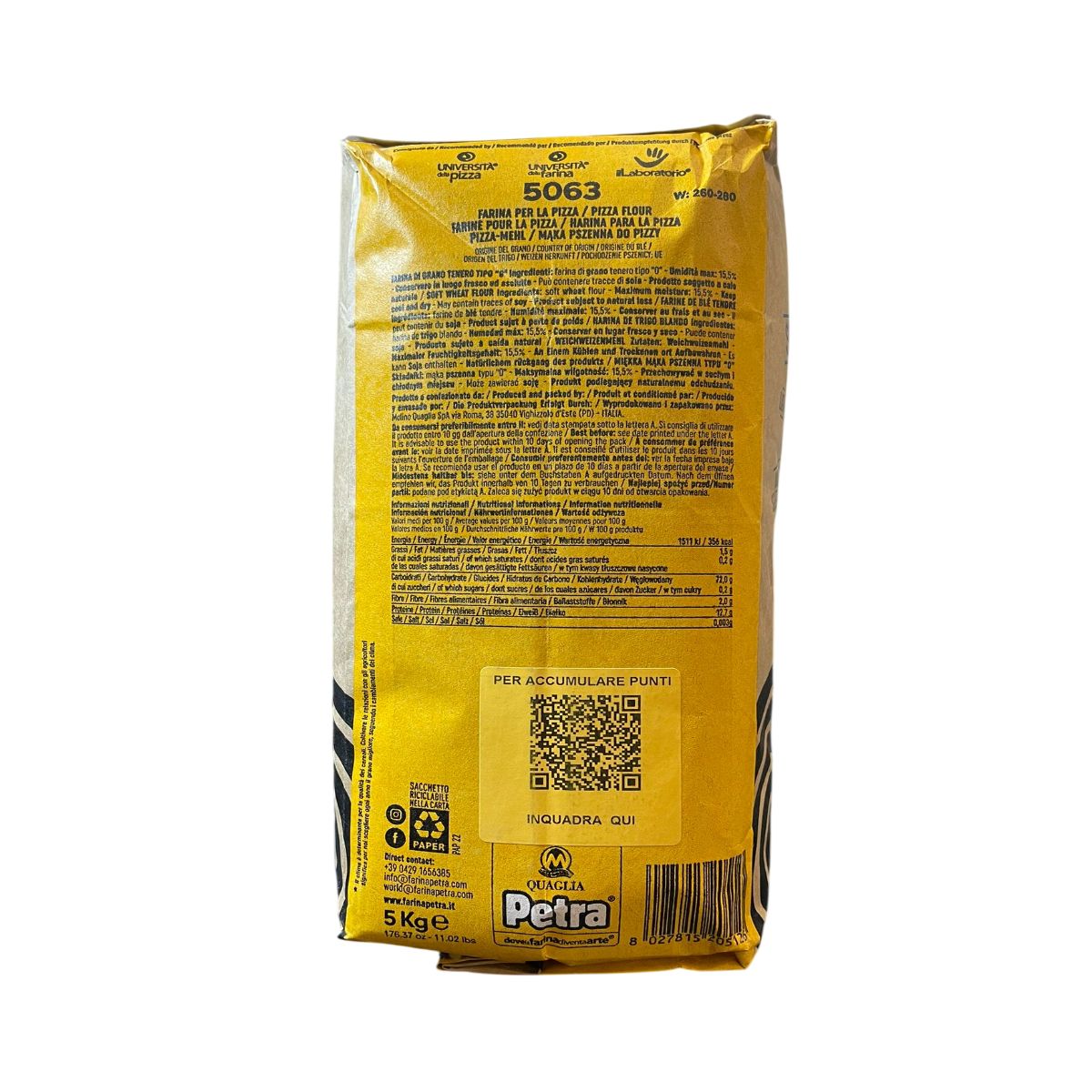 Molino Quaglia Pera 5063 Farine à Pizza moulue en Italie 5 Kg