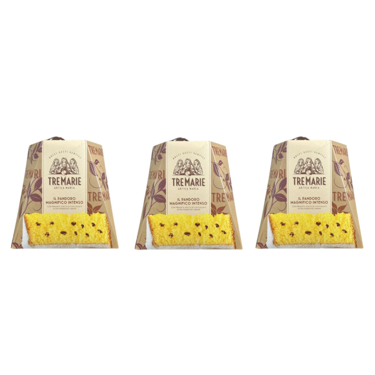 Pandoro Tre Marie Magnifico Intenso 1kg – With Fine Vidama Extra Dark Chocolate Drops – Italian Haute Patisserie Dessert - 3 Pieces
