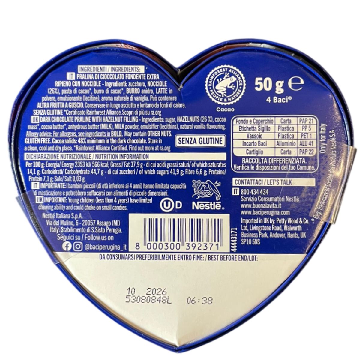 Baci Perugina Luisa Boîte Coeur Chocolat Noir 50g