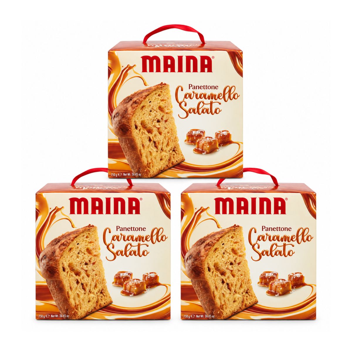 Panettone Maina au caramel salé 750 g – Panettone sans raisins secs ni écorces d'agrumes confites – 3 pièces