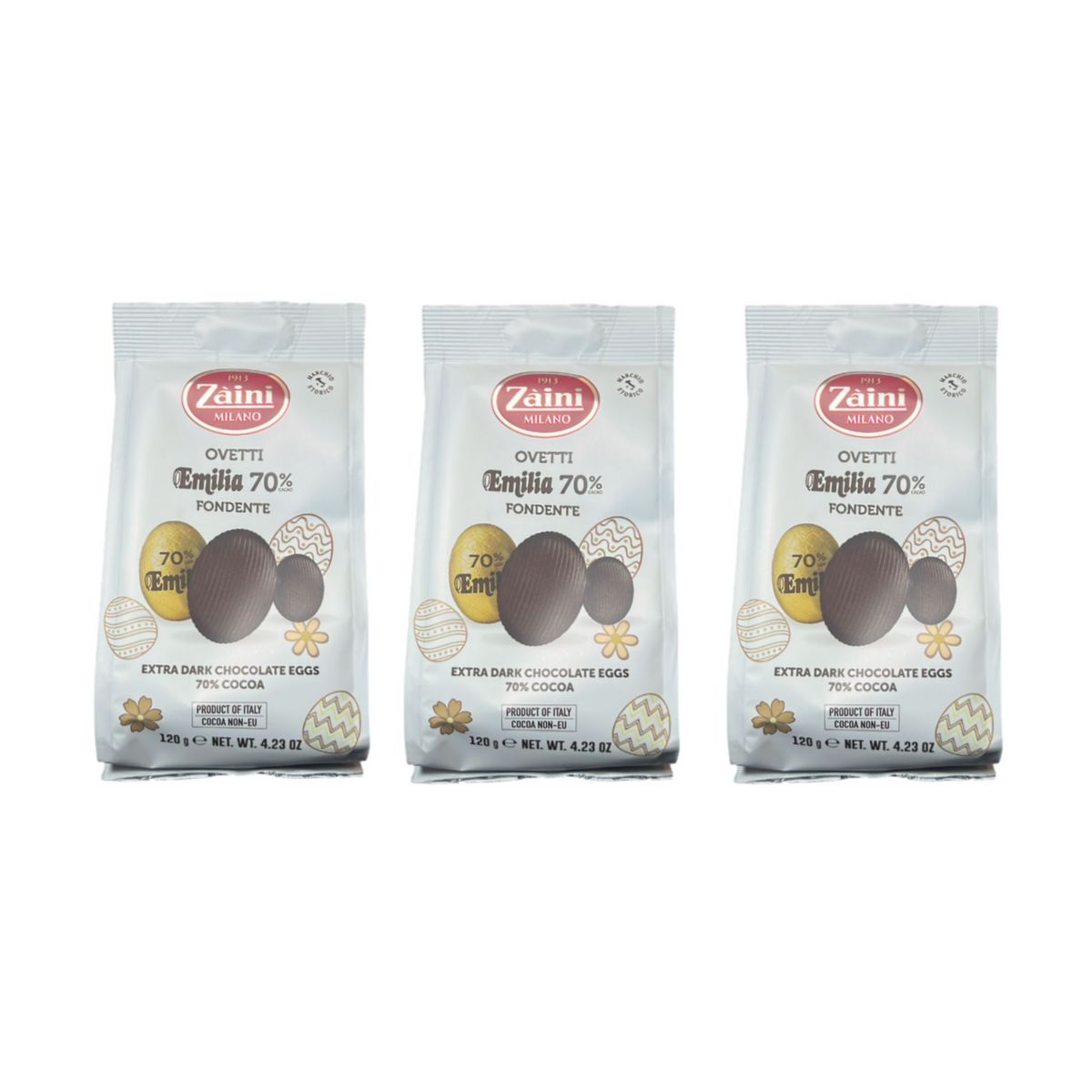 Emilia Eggs in 70% Dark Chocolate, 120g - 3 Pieces