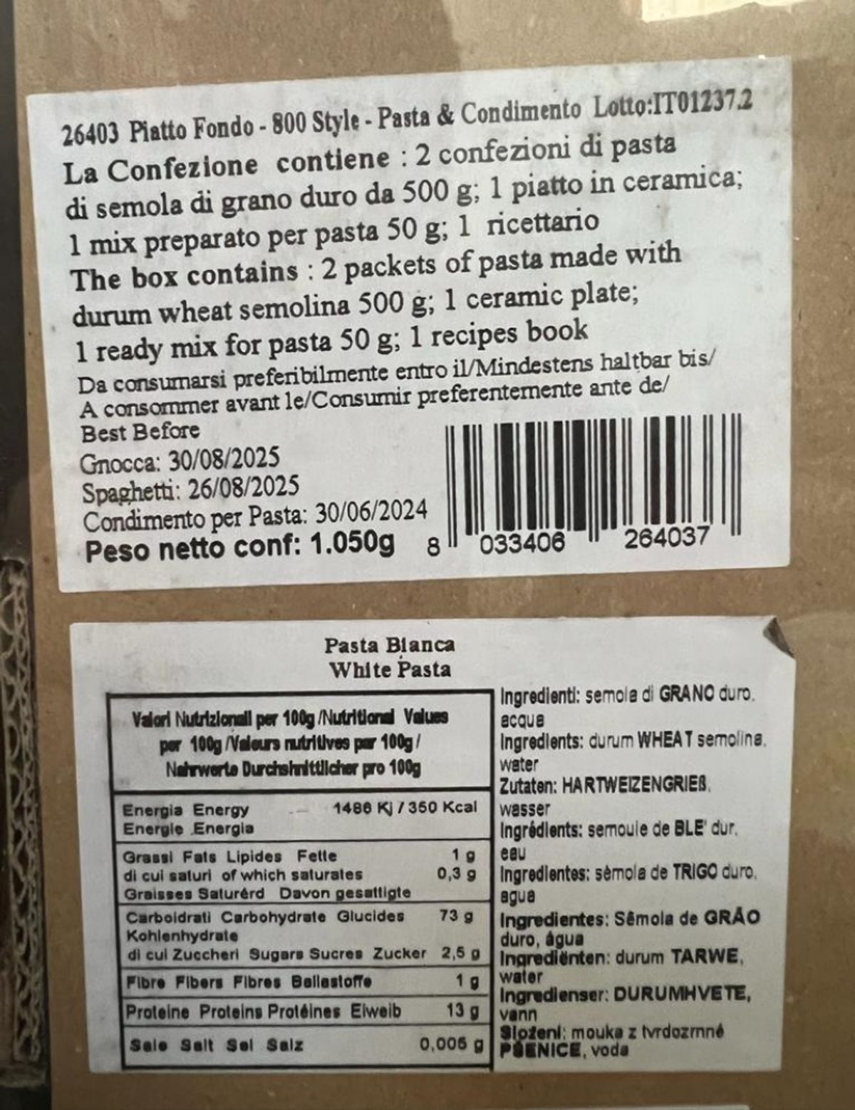 La Fabbrica della Pasta di Gragnano "Confezione regalo 800 style con piatto fondo , pasta e condimento" Pasta di Gragnano IGP