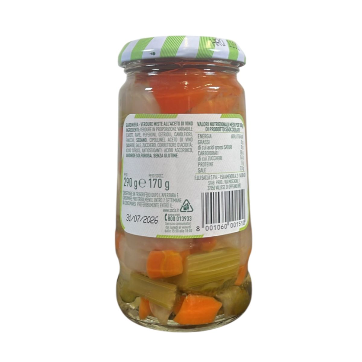 Saclà Acetelli Giardiniera , verdure miste all'aceto di vino 290 Gr