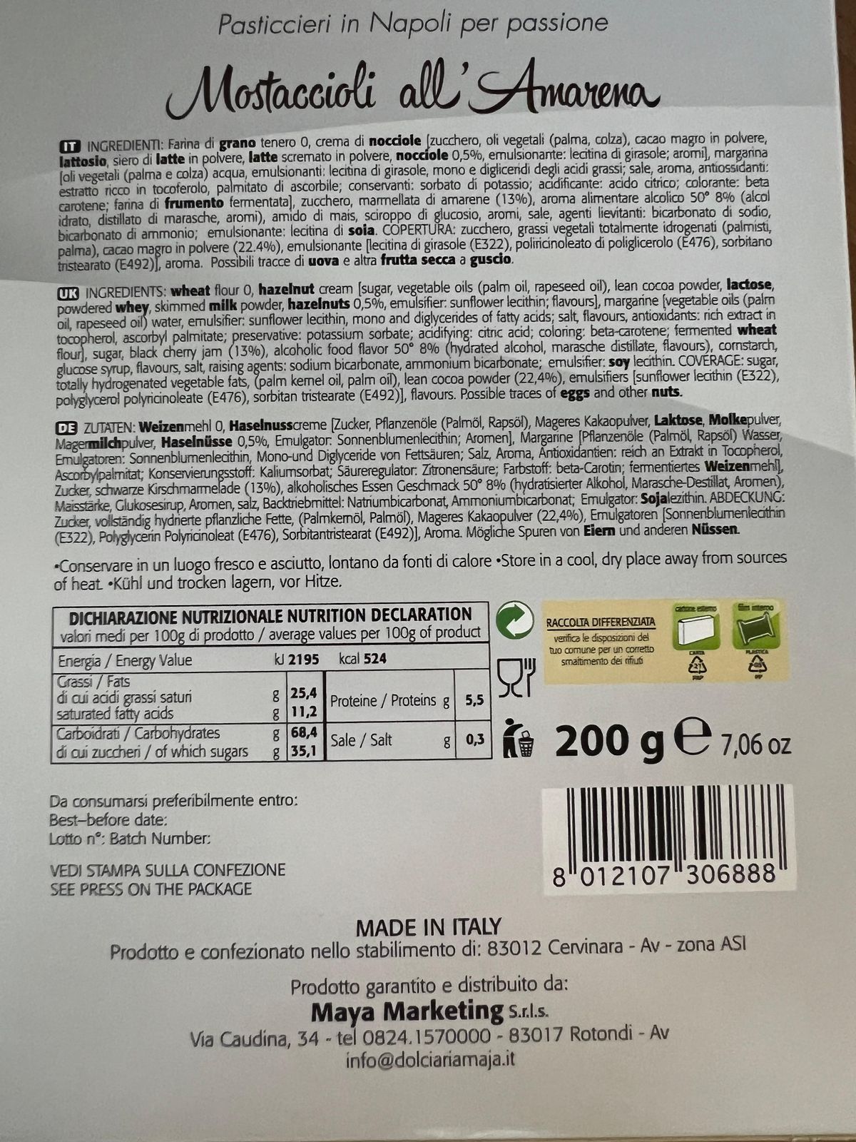 Maja Mostaccioli aux cerises noires 200 Gr.