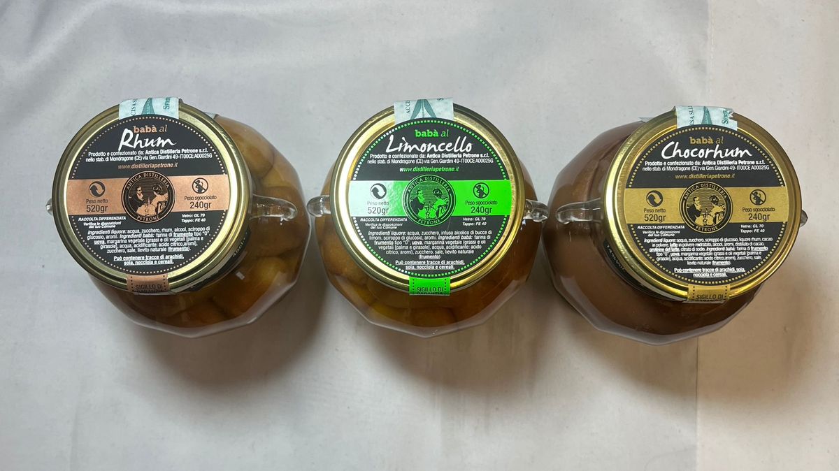Petrone Babà Napoletano al Rhum , Limoncello e  Cioccolato  3 Vasetti da 520 Gr