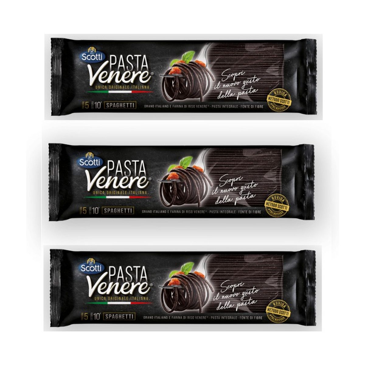 Espaguetis De Pasta Venere Integral Con Arroz Scotti 400 Gr.
