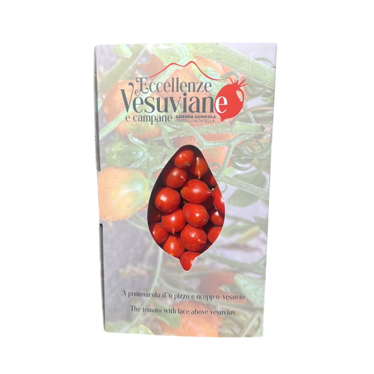 Granja Fratelli Montella: tomates cherry rojos Piennolo en caja de 1,5 kg aproximadamente.