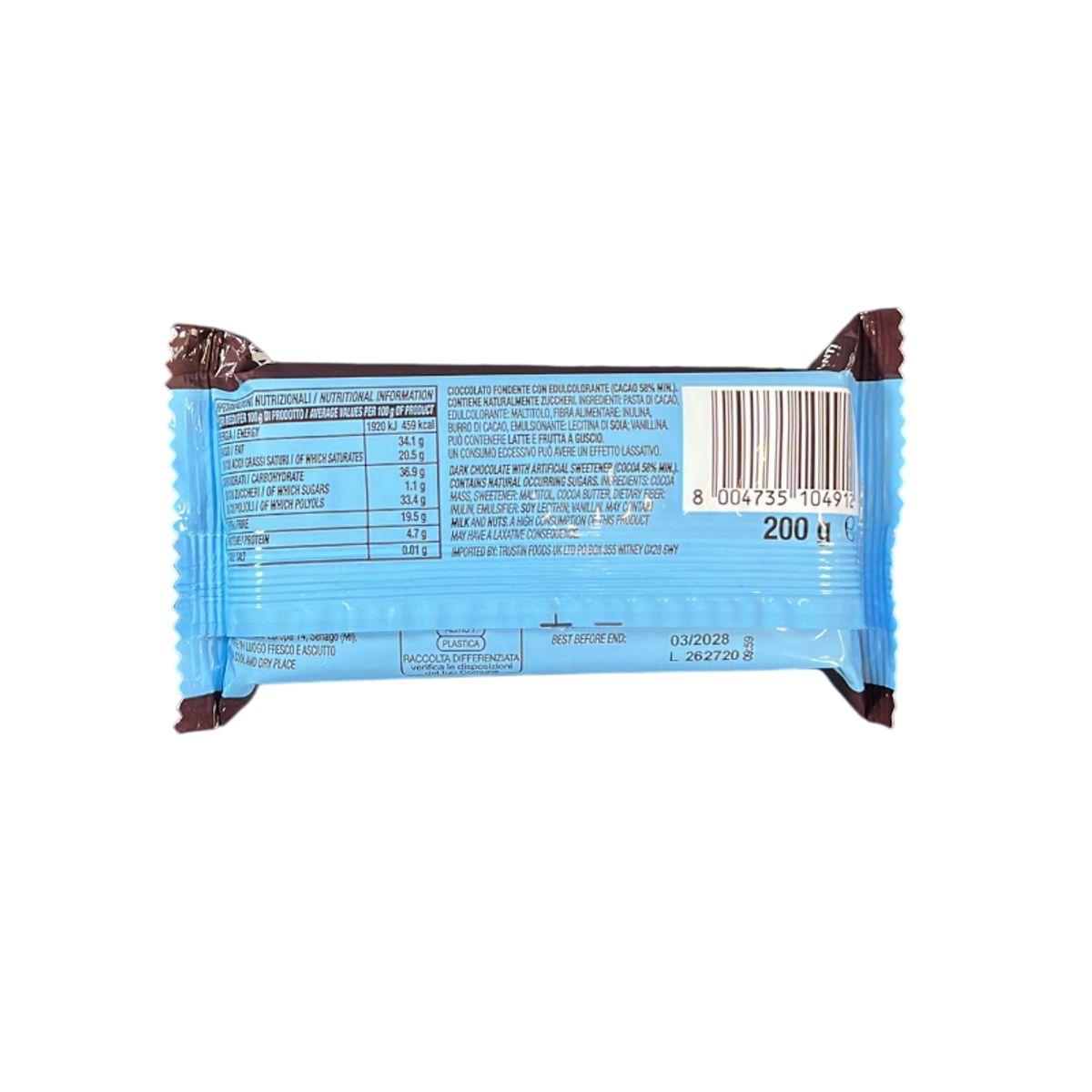 Zaini Block of Dark Chocolate with No Added Sugar 200g