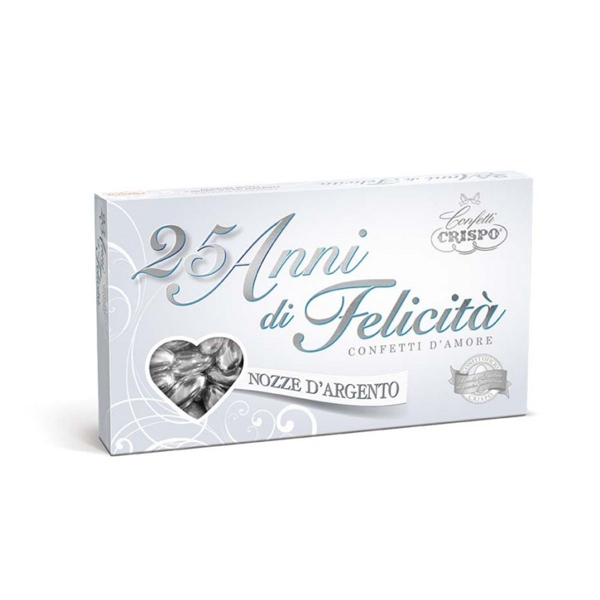 Crispo Confeti 25 años de Felicidad gragea de almendras plateadas extra peladas 500 Gr.