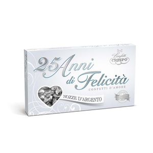 Crispo Confetti 25 Jahre Glück extra geschälte Silbermandeldragee 500 Gr.