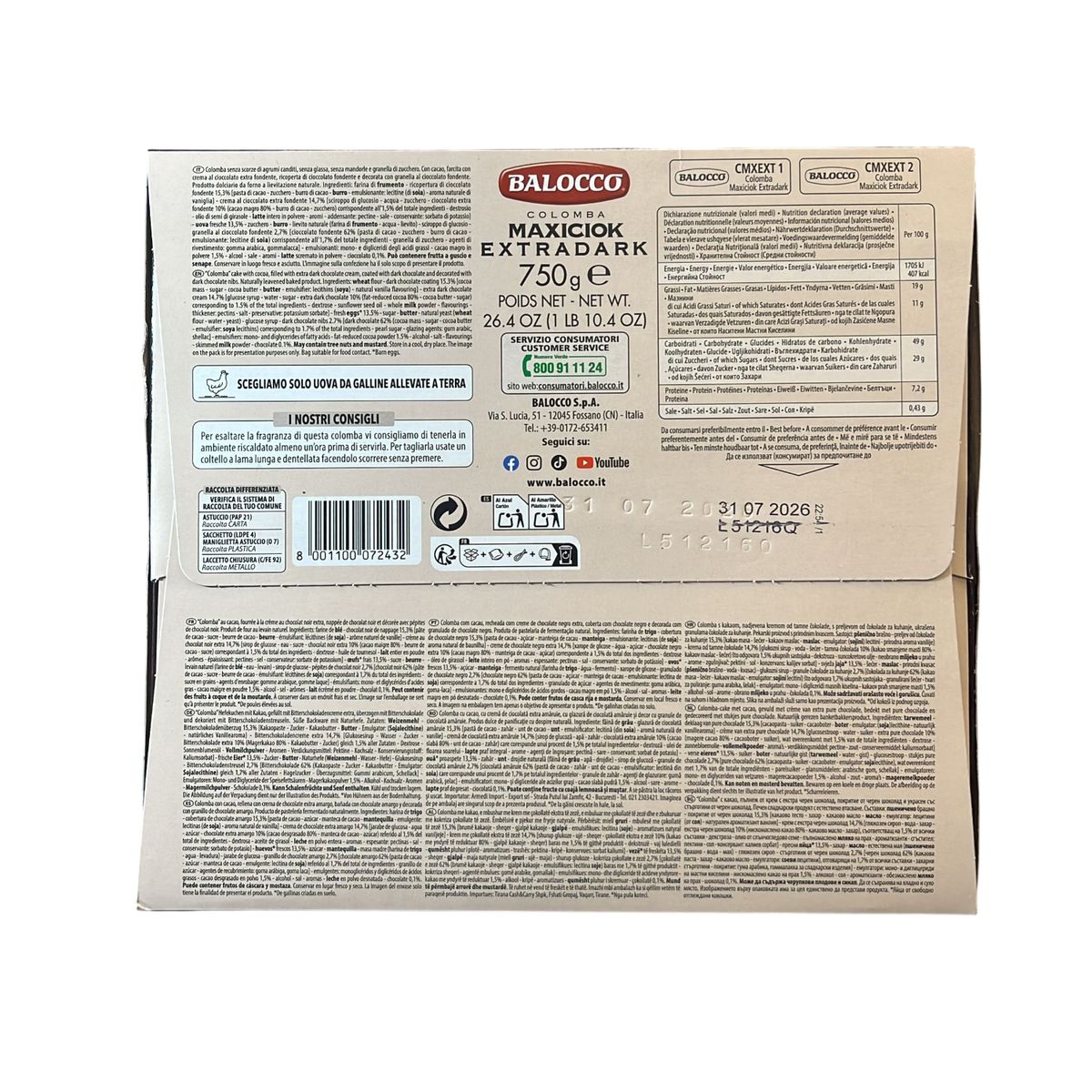 Balocco Colomba Maxiciok Extradark 80% 750 Gr