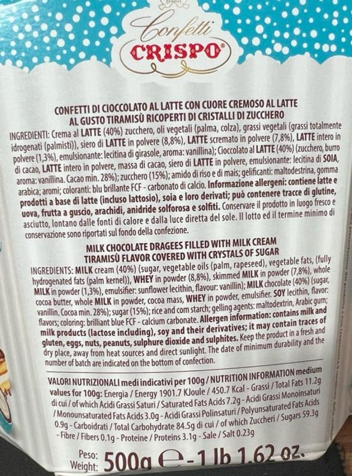 Confetti Crispo Bon Bon Sucré Tiramisù 500 Gr.
