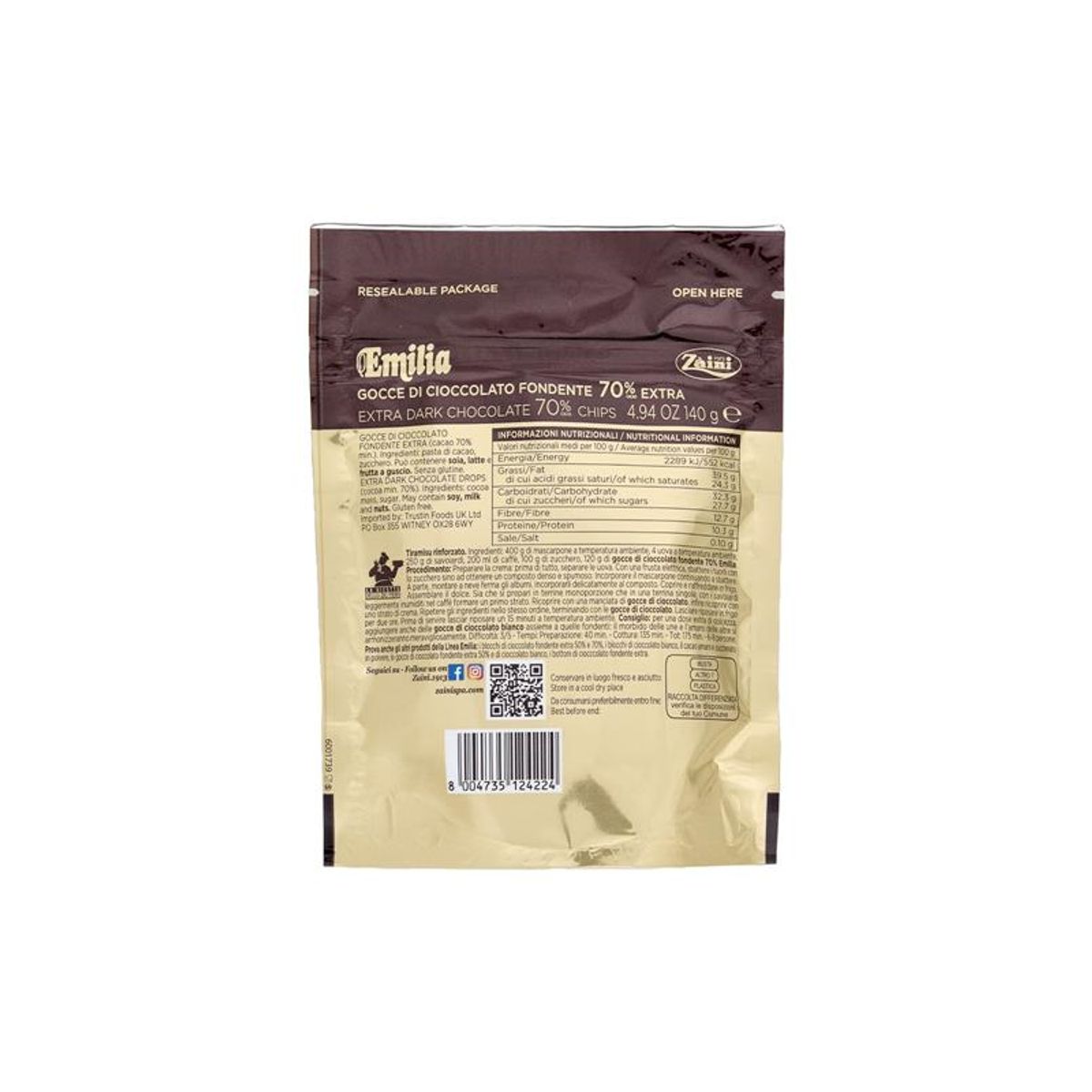 Zaini Emilia Extra Dark Chocolate Drops 70% 180 Gr.