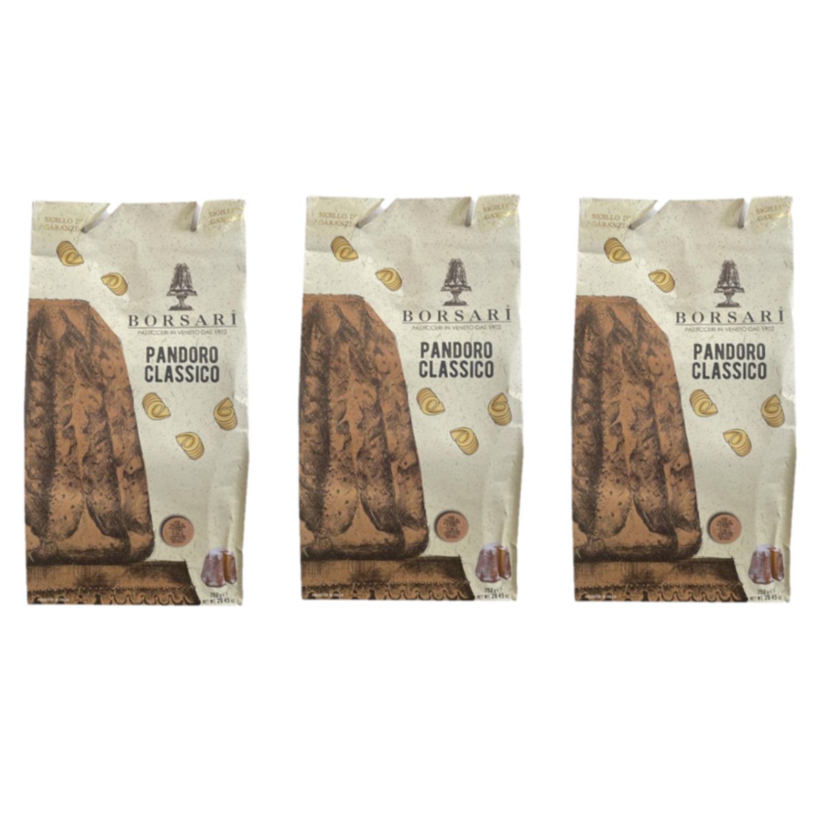 Borsari Pandoro Classico 750g – Soft Traditional Veronese Cake with Natural Leavening and Powdered Sugar - 3 Pieces