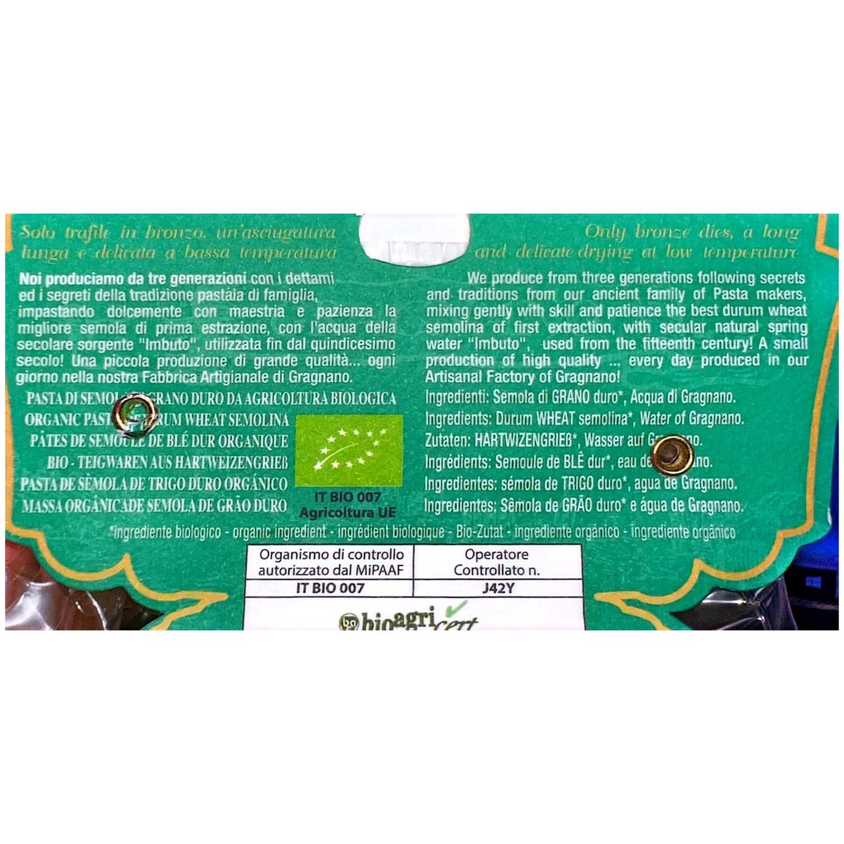 La Fabbrica della Pasta di Gragnano "Penne de zite rigate BIO" Pasta di Gragnano IGP 500 Gr.
