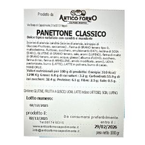 Panettone artisanal d'Antico Forno Capodimonte 1 kg – Classique aux fruits confits et aux amandes, présenté dans une élégante boîte cadeau._0