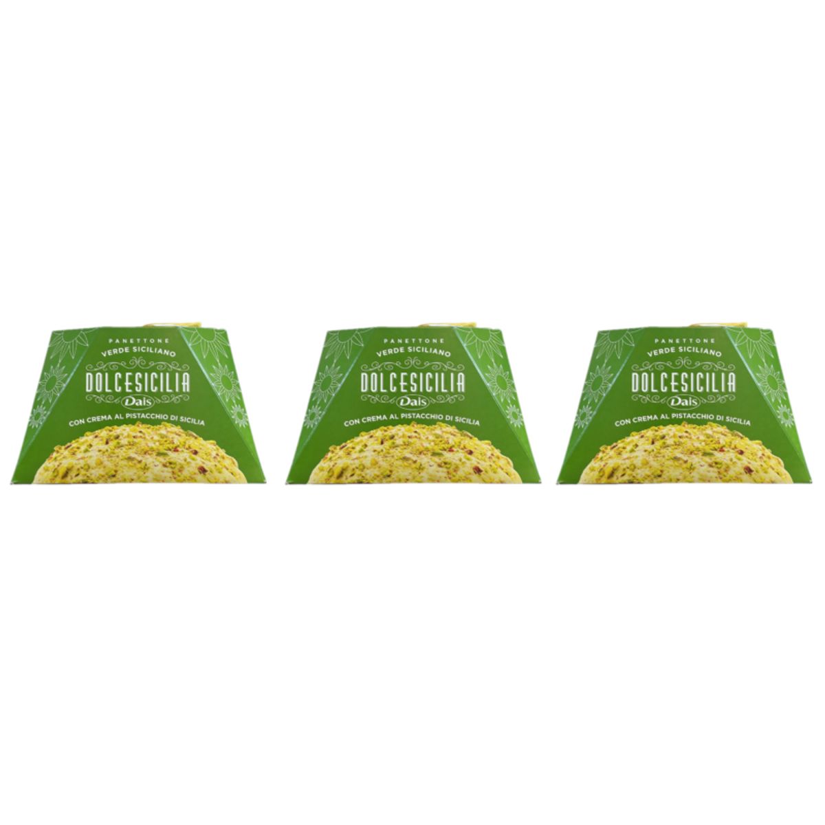 Panettone Verde Siciliano Dais Dolcesicilia Dais 800g – Con Crema de Pistacho Siciliano y Trocitos Crujientes – Postre Artesanal Siciliano - 3 Piezas