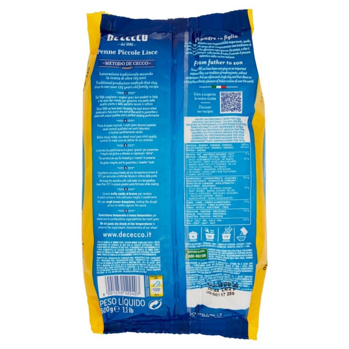 De Cecco Small Smooth Penne n° 240 500 Gr.
