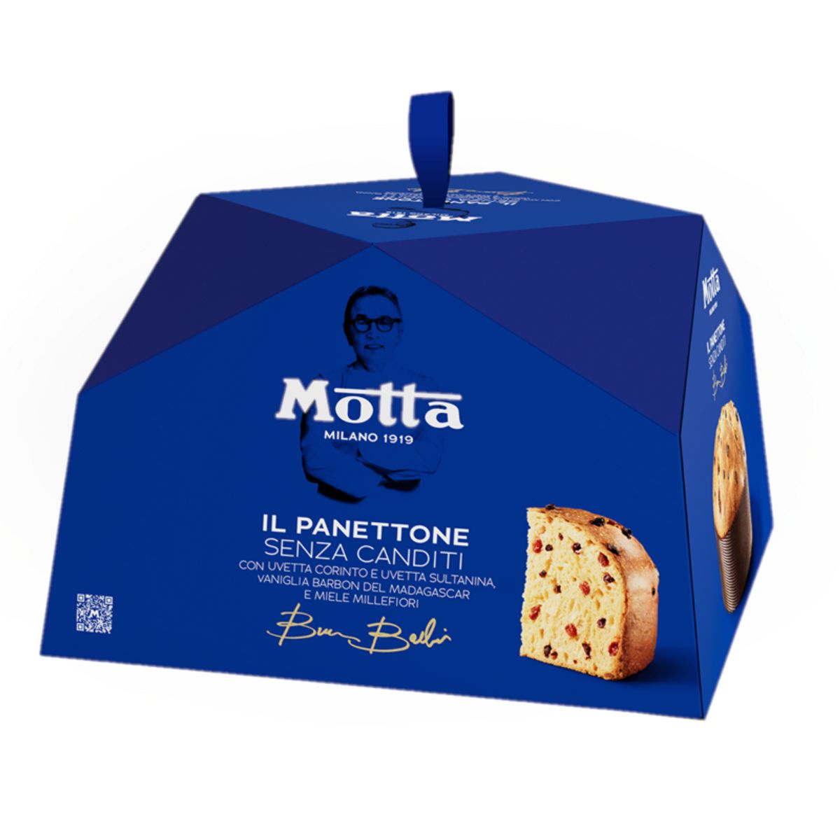Motta Panettone Without Candied Fruit 1kg – With Corinth Raisins, Sultanas, Madagascar Vanilla and Wildflower Honey – Bruno Barbieri Edition