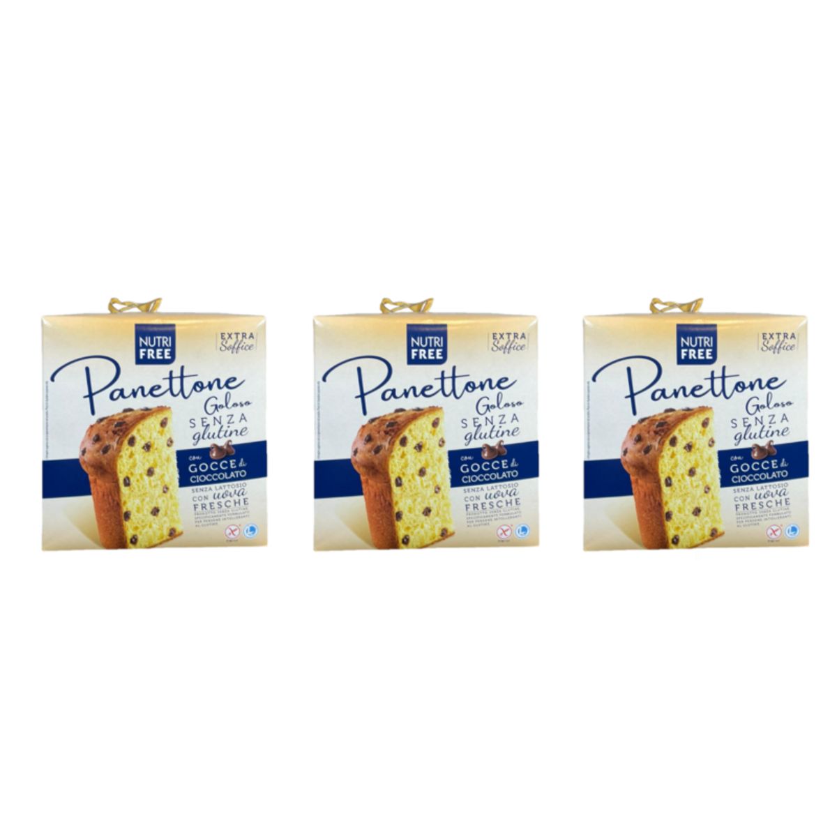 Panettone Goloso Senza Glutine con Gocce di Cioccolato – Extra Soffice e Senza Lattosio | Nutrifree - 3 Pezzi
