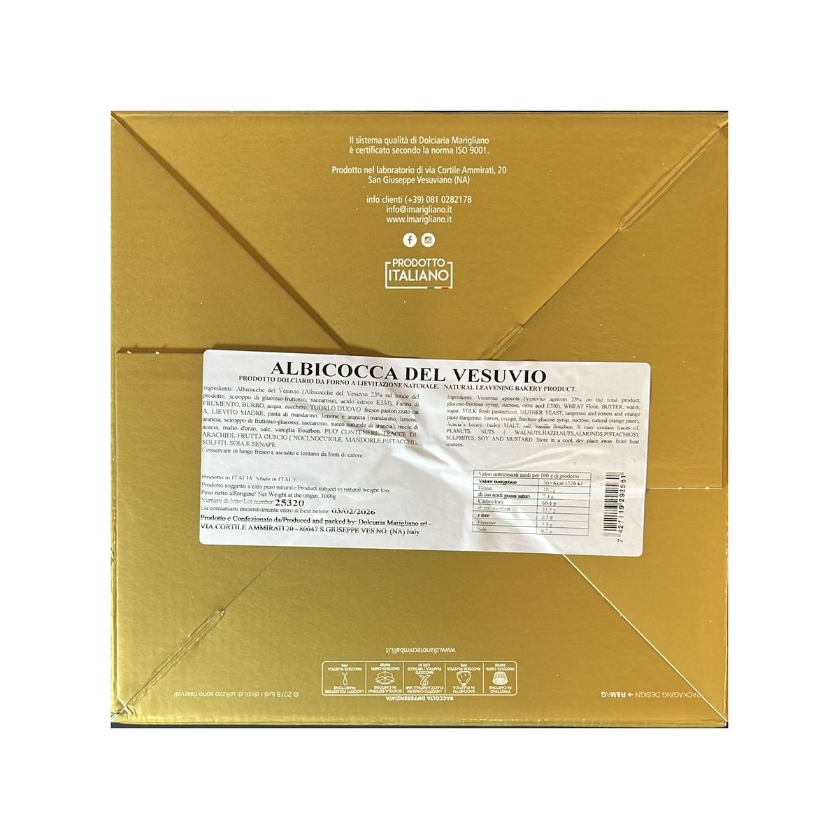 iMarigliano Panettone all’Albicocca del Vesuvio 1 Kg – Con Albicocche del Vesuvio Candite e Vaniglia Bourbon