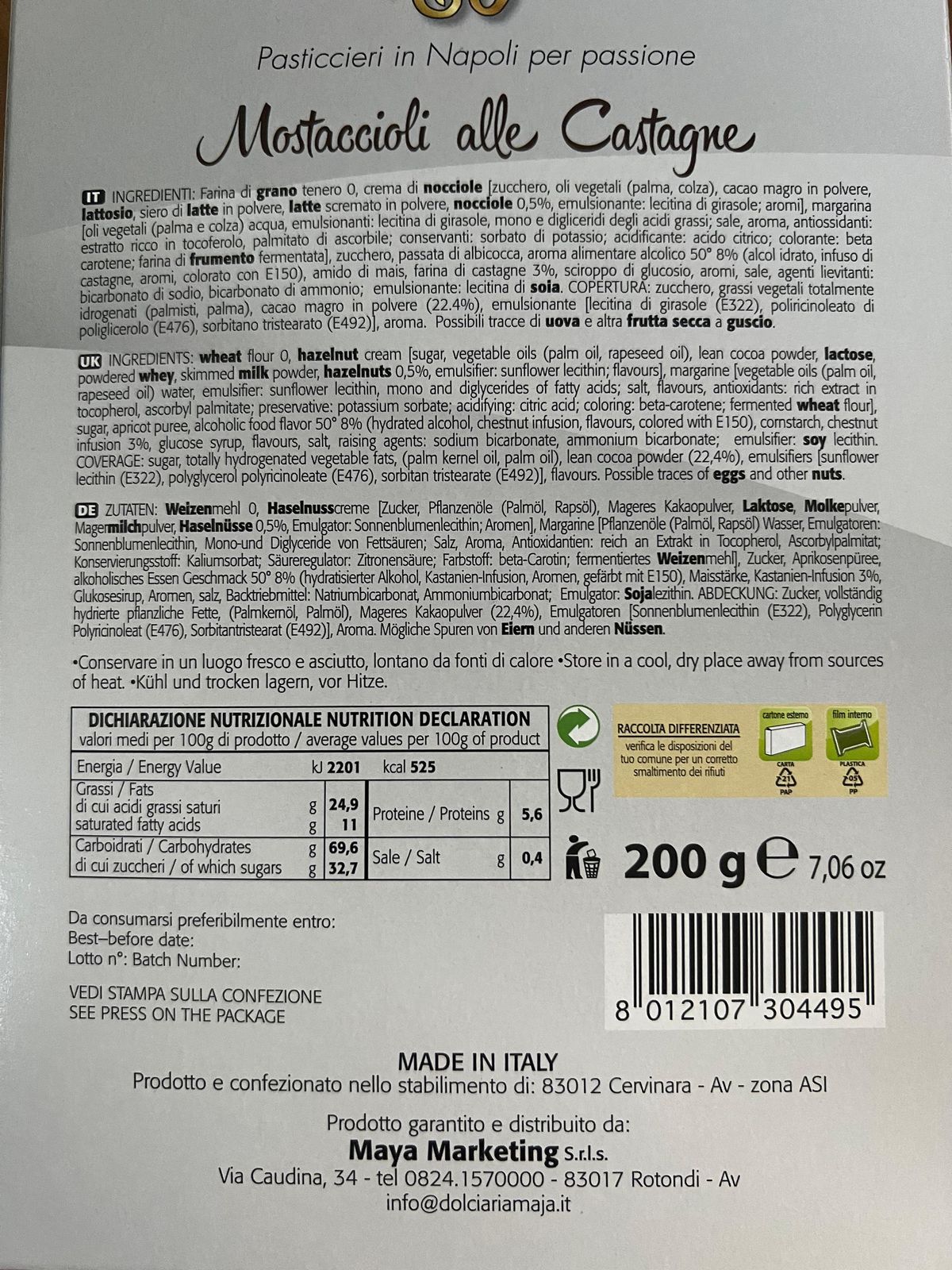 Maja Mostaccioli aux Châtaignes 200 Gr.