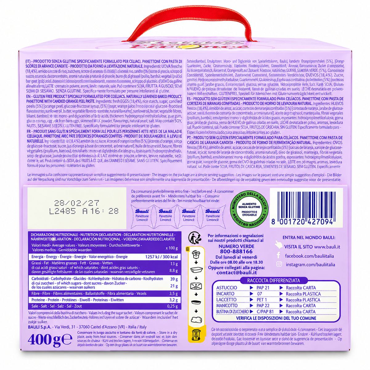 Panettone sans gluten Bauli Free 400g - 3 pièces