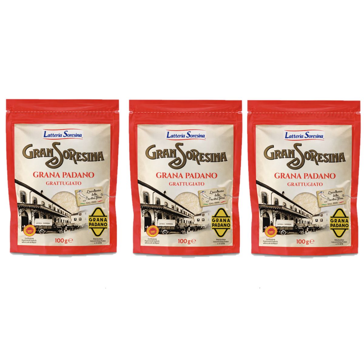 Latteria Soresina Grana Padano DOP Râpé 100g - 3 Pièces