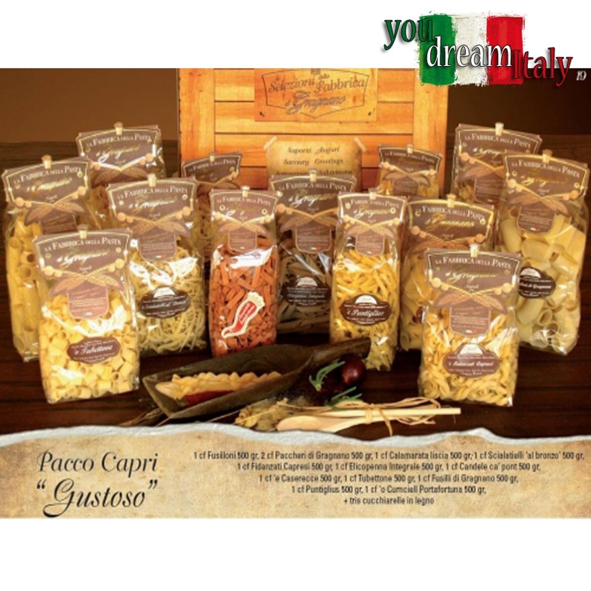 La Fabbrica della Pasta di Gragnano "Paquete sabroso Capri" Pasta de Gragnano IGP. 