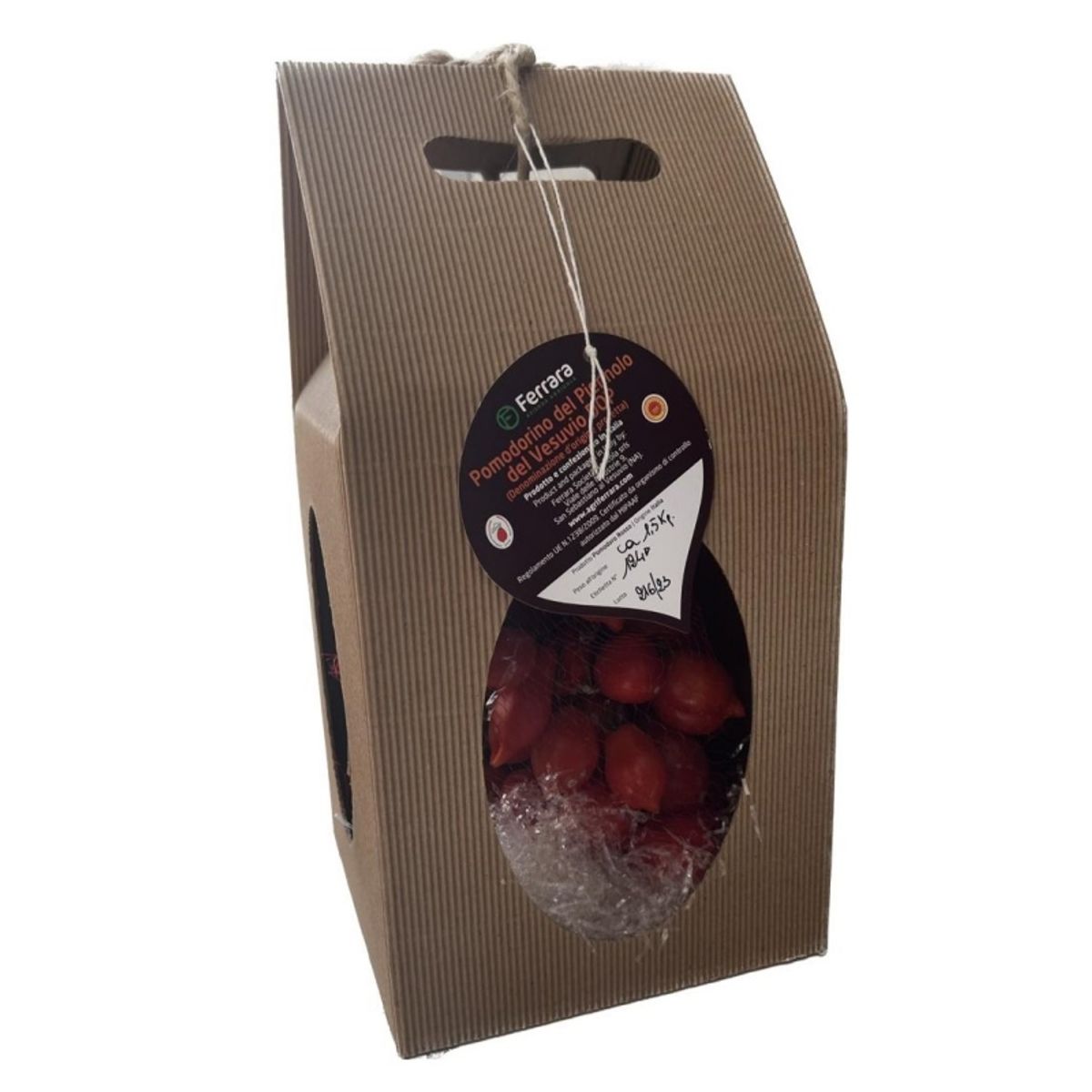 Ferrara Azienda agricola Pomodorino del Piennolo del Vesuvio DOP a Grappolo in Casetta di Cartone 1,5 Kg.