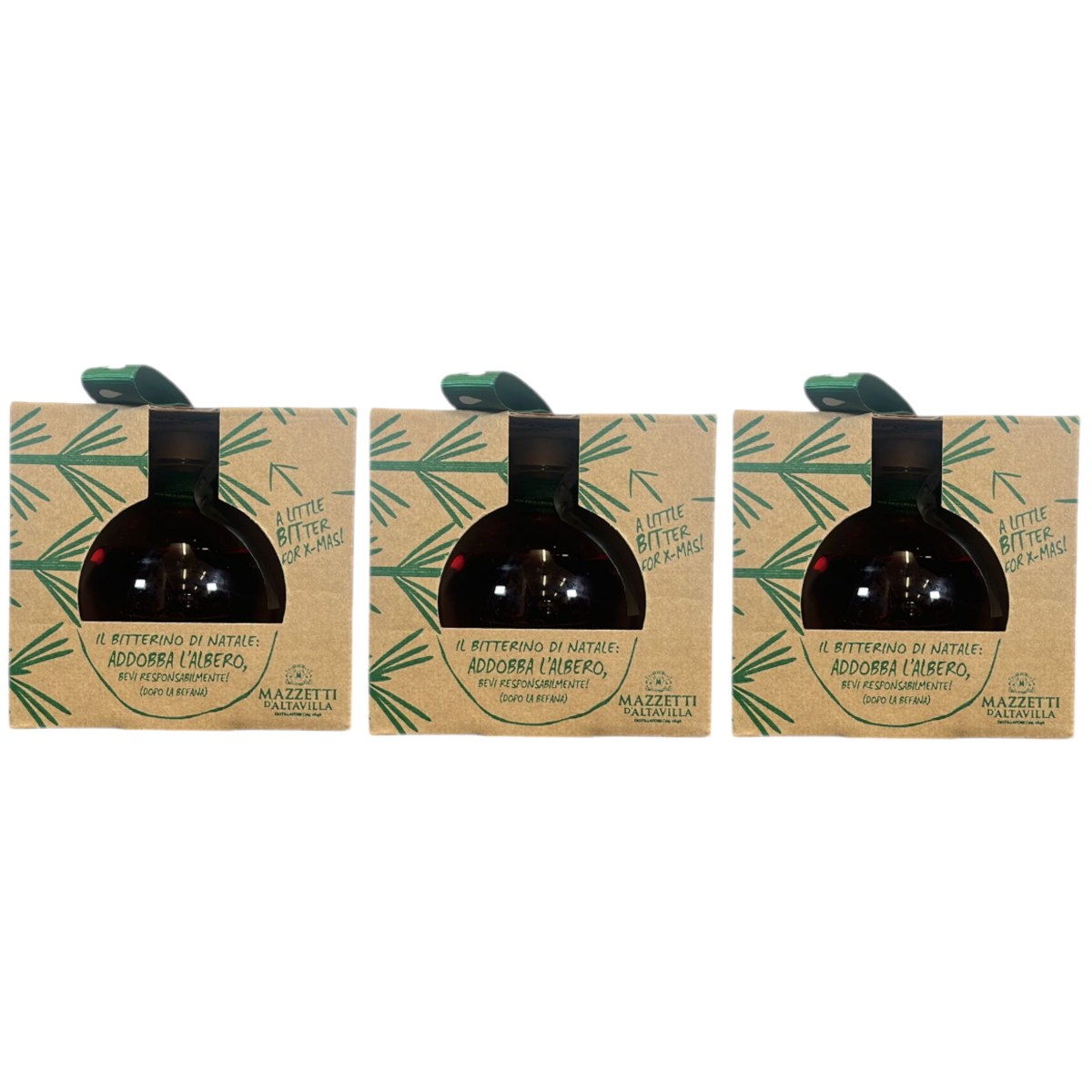 Mazzetti d’Altavilla Bitter Christmas Ball 10 cl – Liqueur amère italienne dans un coffret cadeau de Noël, saveur intense et épicée – 3 pièces