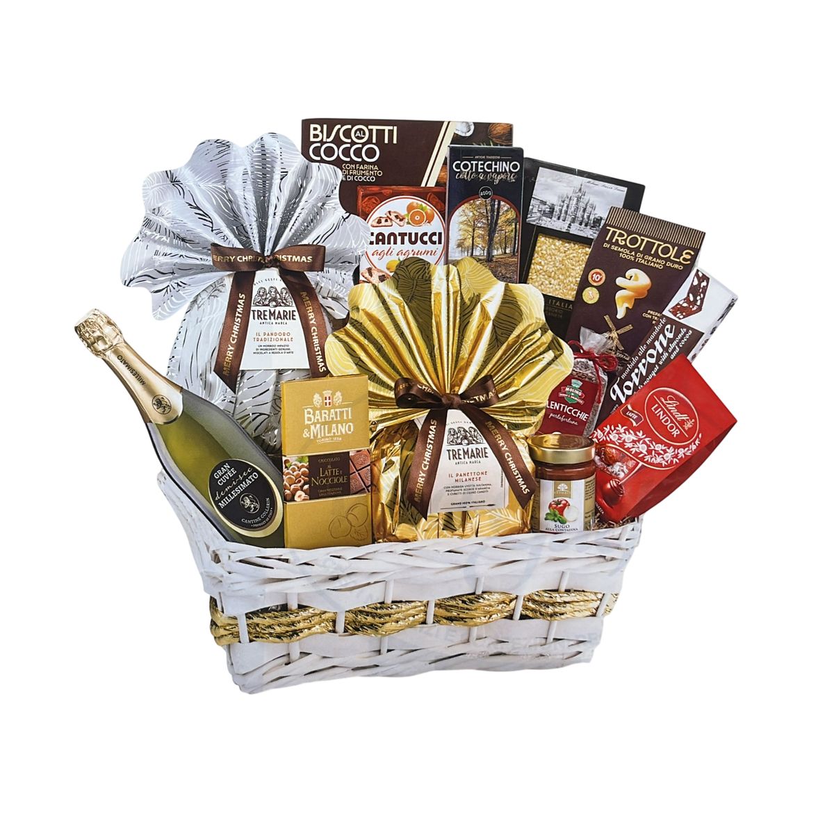 Villa Guelfa „Gran Milano“ Weihnachtskorb, 14-teilig – Eine elegante Gourmet-Auswahl an süßen und herzhaften Spezialitäten