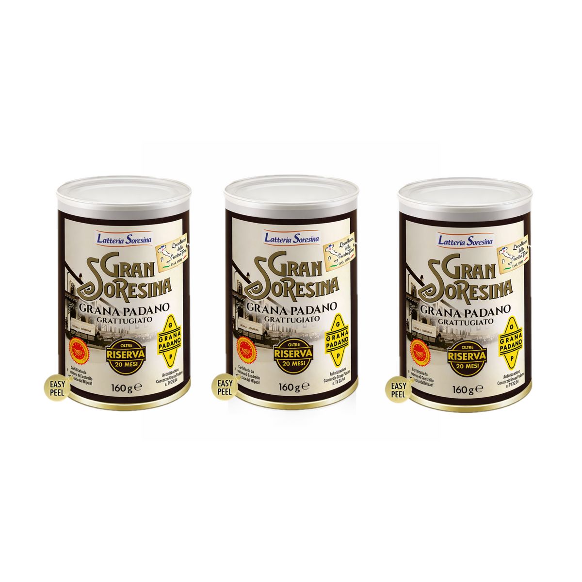 Latteria Soresina Gran Soresina Grana Padano DOP Over 20 Months Grated 160 g - 3 Pieces