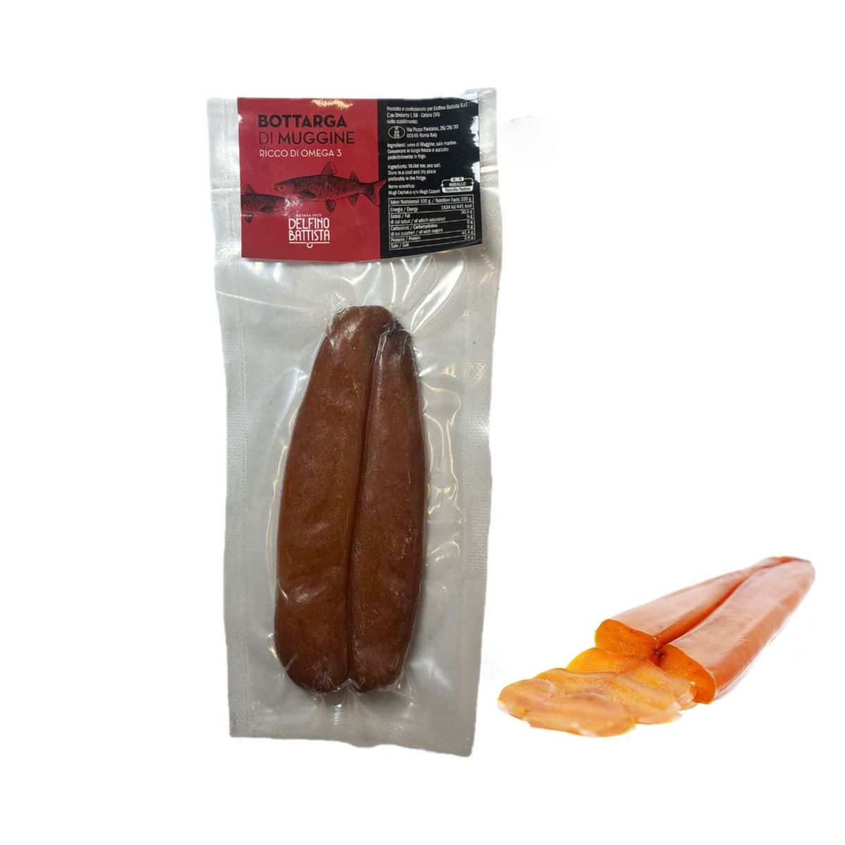 Bottarga de salmonete envasada al vacío Delfino - 150 Gr aproximadamente.