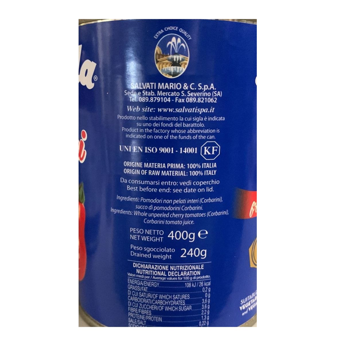 Fontanella Corbarini Tomates Cerises 400g Ouverture Facile