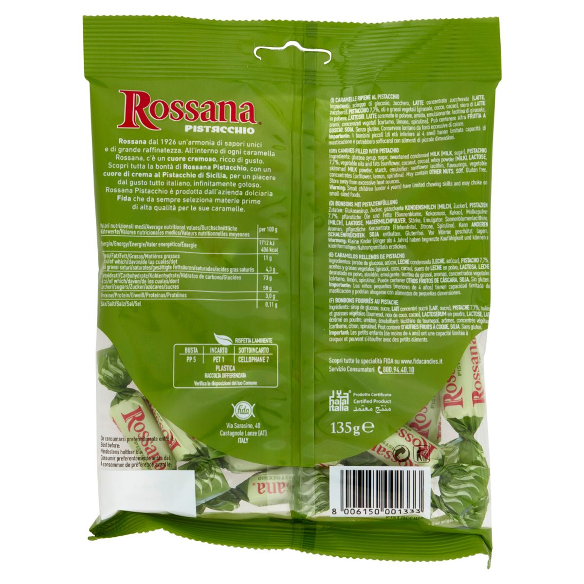 Rossana Caramelle al Pistacchio 135 Gr.