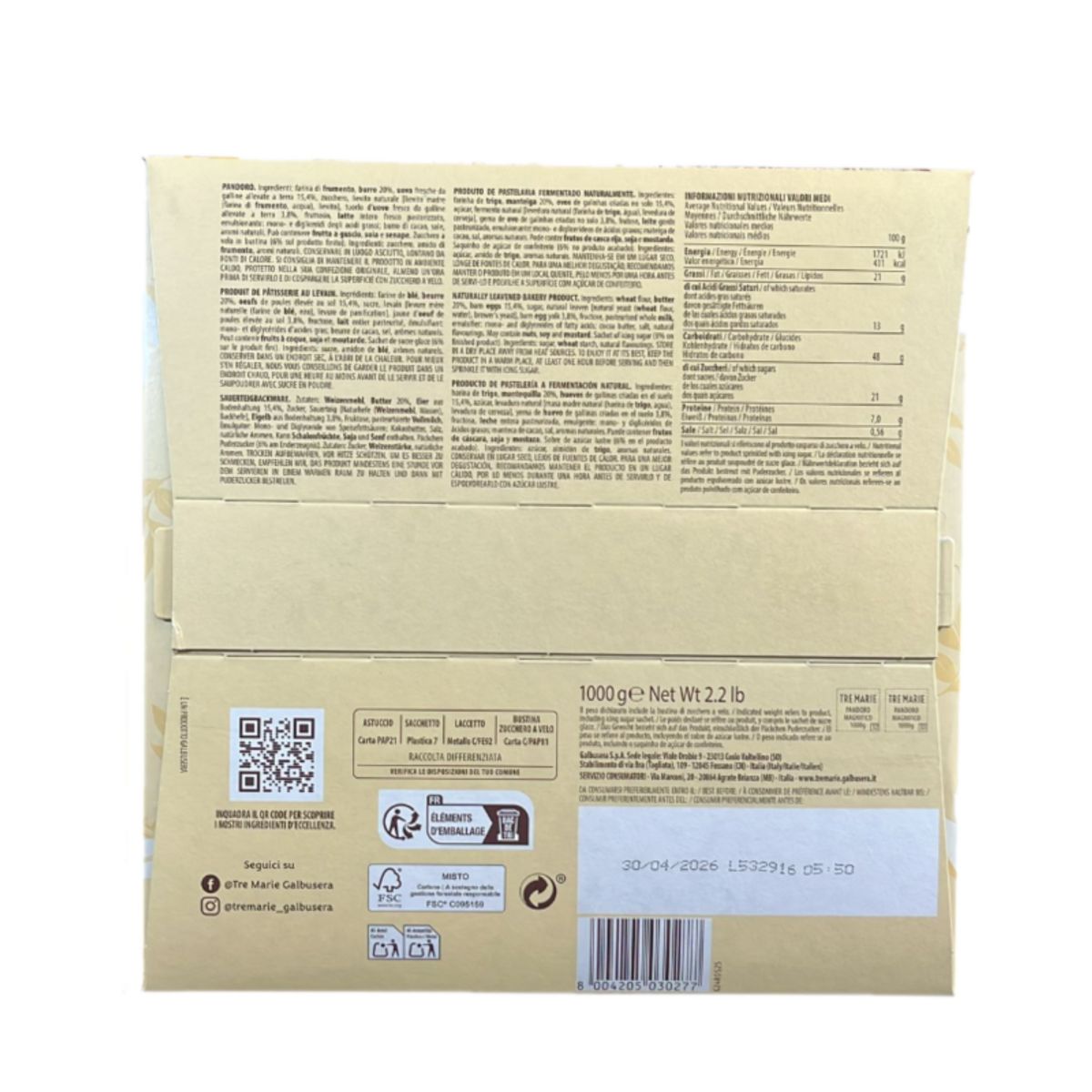 Tre Marie Il Pandoro Magnifico 1kg – Artisanal Pandoro with Fine French Butter | Natural Leavening and Authentic Italian Flavor