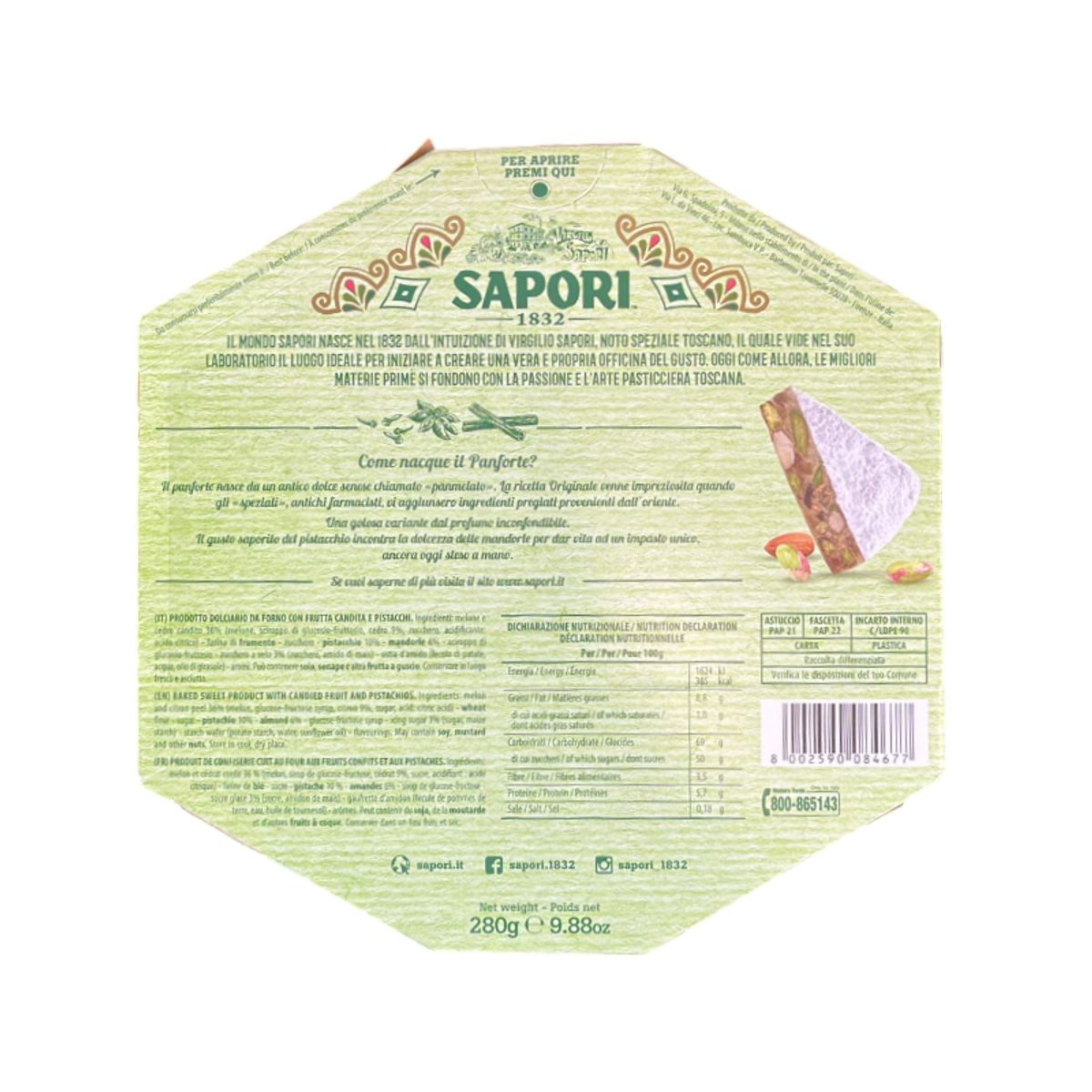 Sapori Panforte al Pistacchio 280 g 