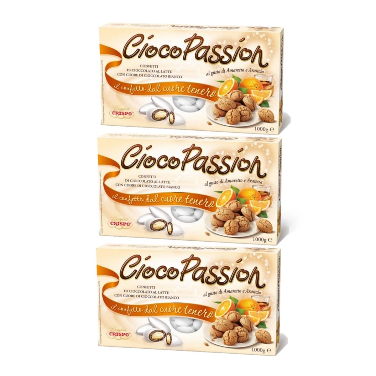 Grageas de chocolate con leche con centro de chocolate blanco sabor Amaretto y Naranja, 3 piezas