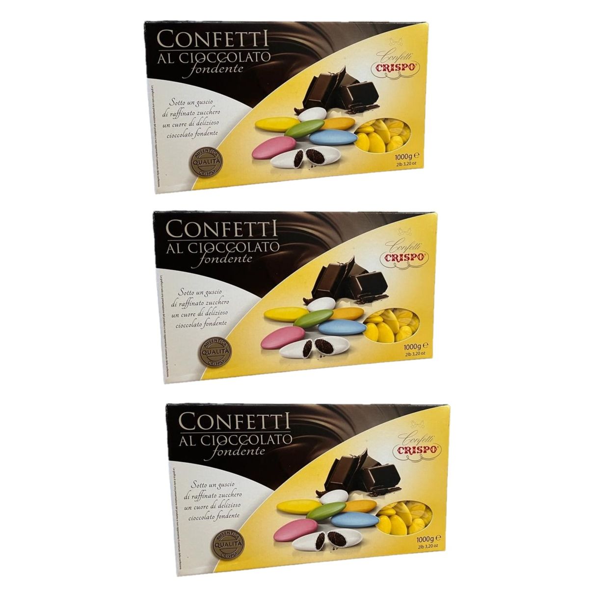 Grageas Crispo de Chocolate Negro Amarillo 1 Kg. 3 piezas