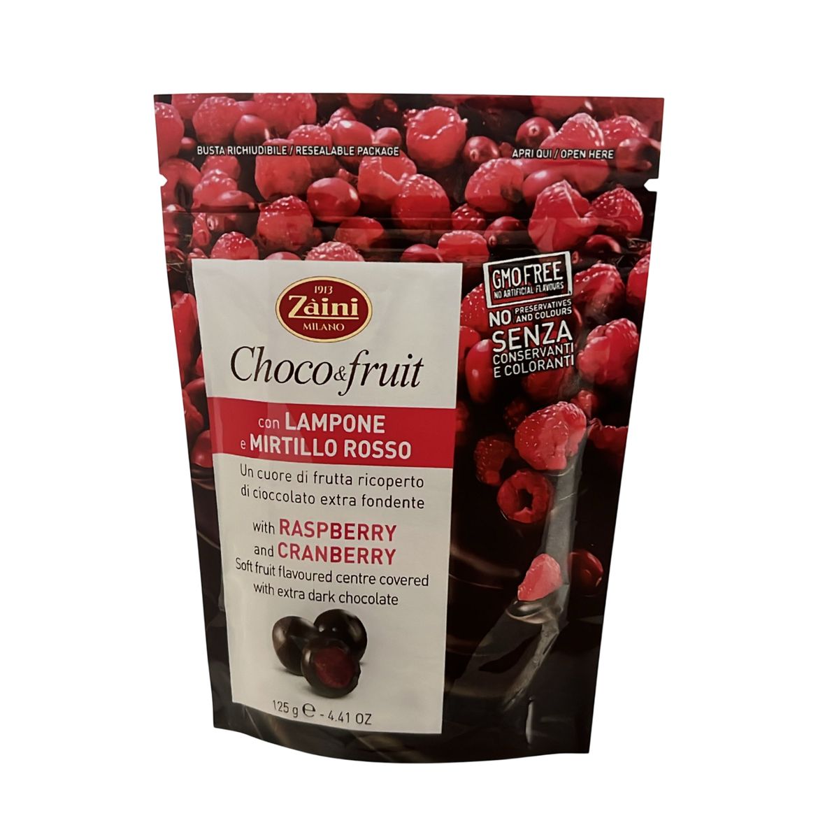 Zaini Choco&Fruit Raspberry and Cranberry Dark Chocolate Spheres 125g