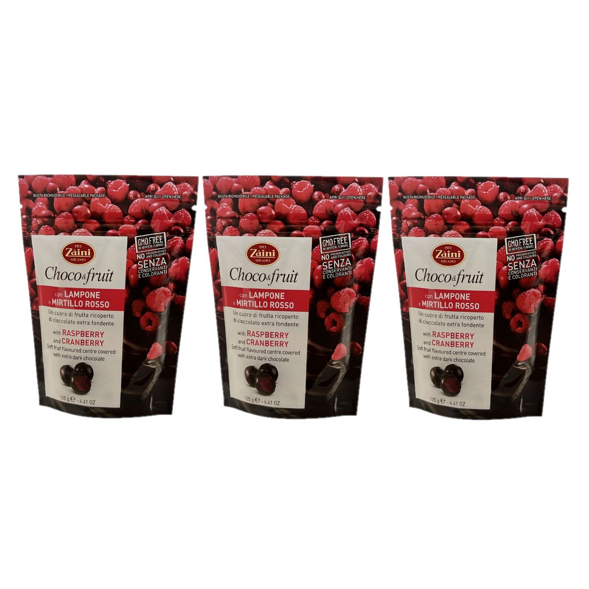 Zaini Choco&Fruit Raspberry and Cranberry Dark Chocolate Spheres 125 g - 3 Pieces
