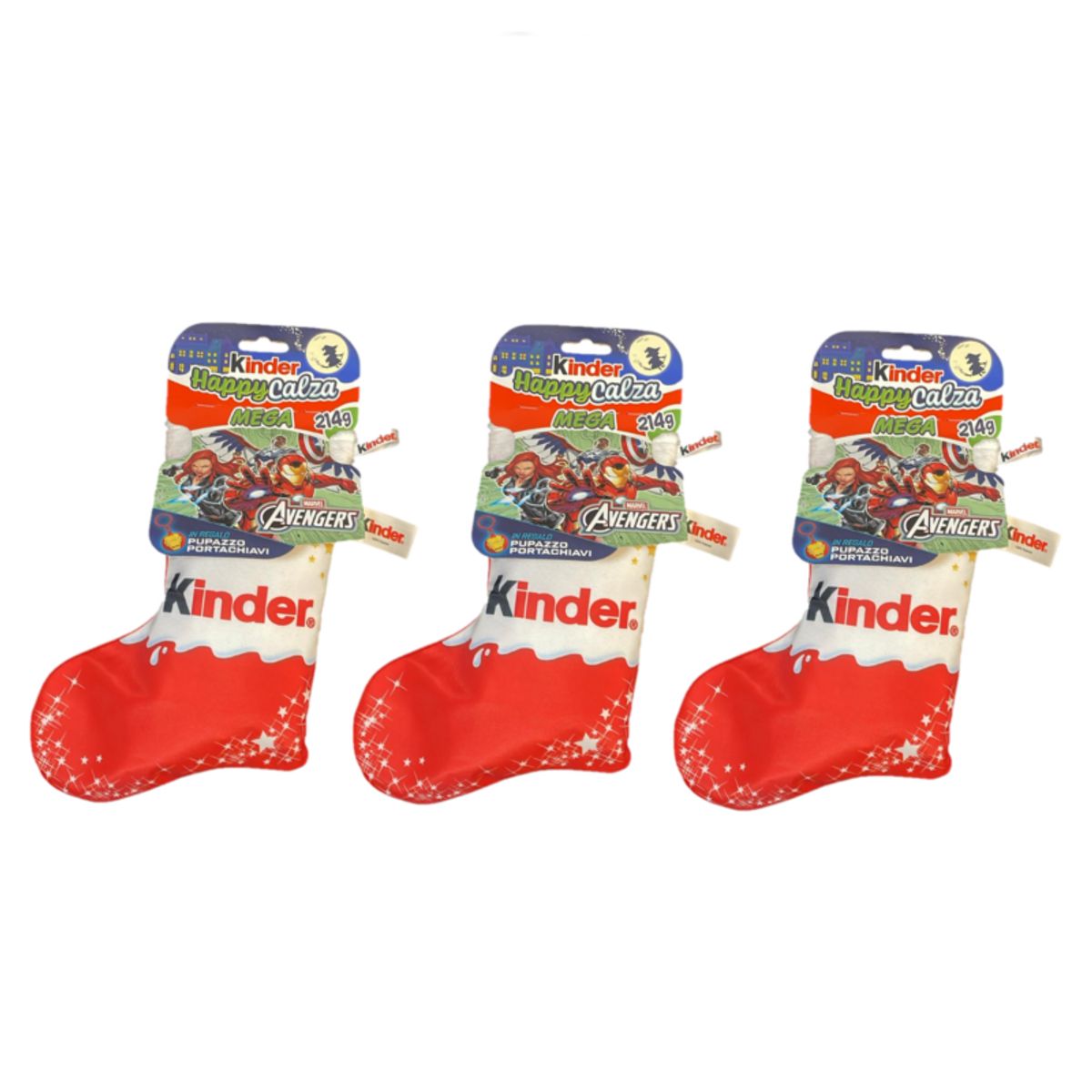 Kinder Happy MEGA Sock 214 g Avengers – 7 Kinder Sweets + Free Keychain Doll - 3 Pieces