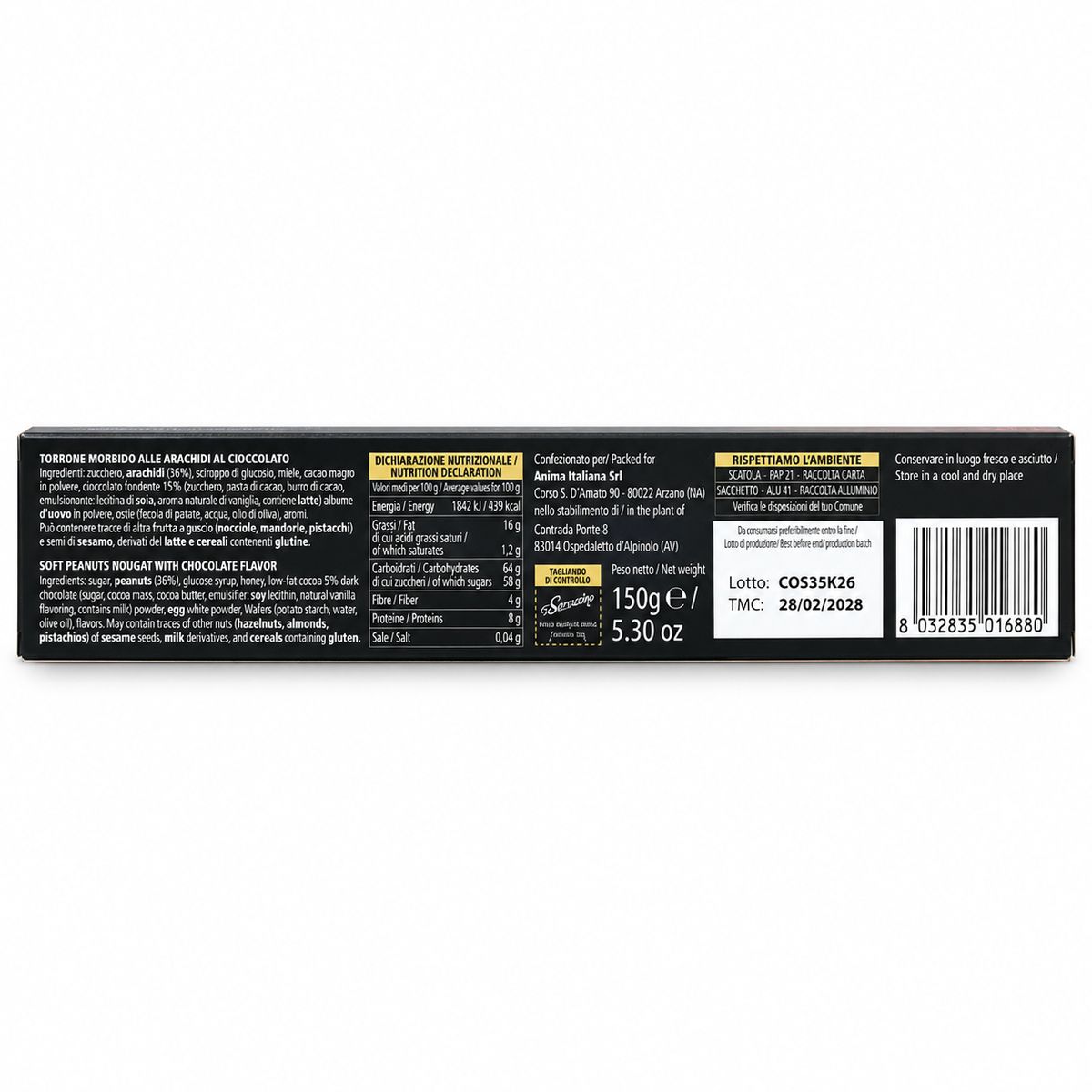 Torrone de chocolate blando O'Sarracino 150 g