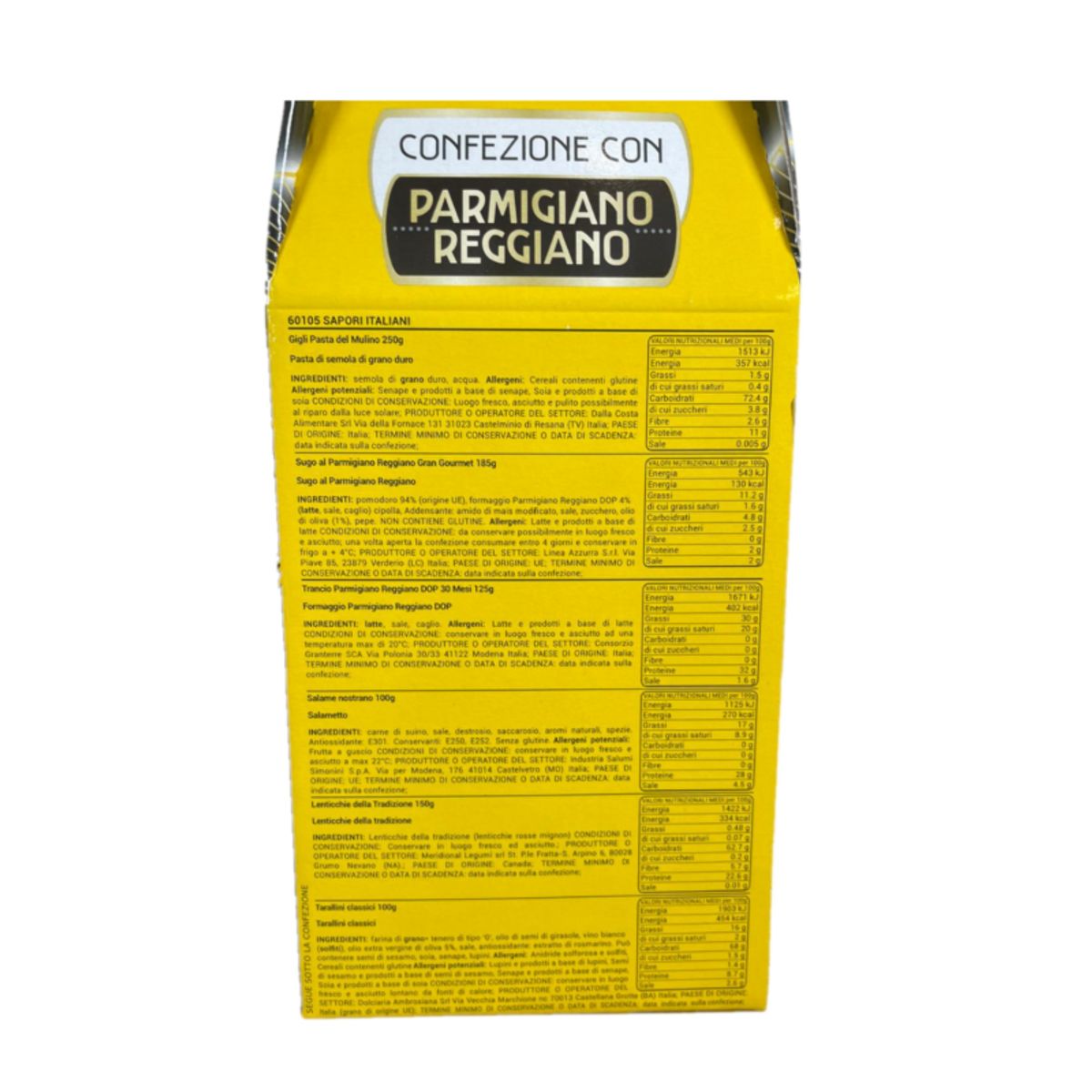 Caja de regalo “Sabores Italianos” con Parmigiano Reggiano DOP añejo de 30 meses – 10 especialidades gourmet italianas típicas